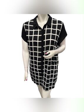 Michel Studio Black and White Grid Button-Down Shirt Size 4X